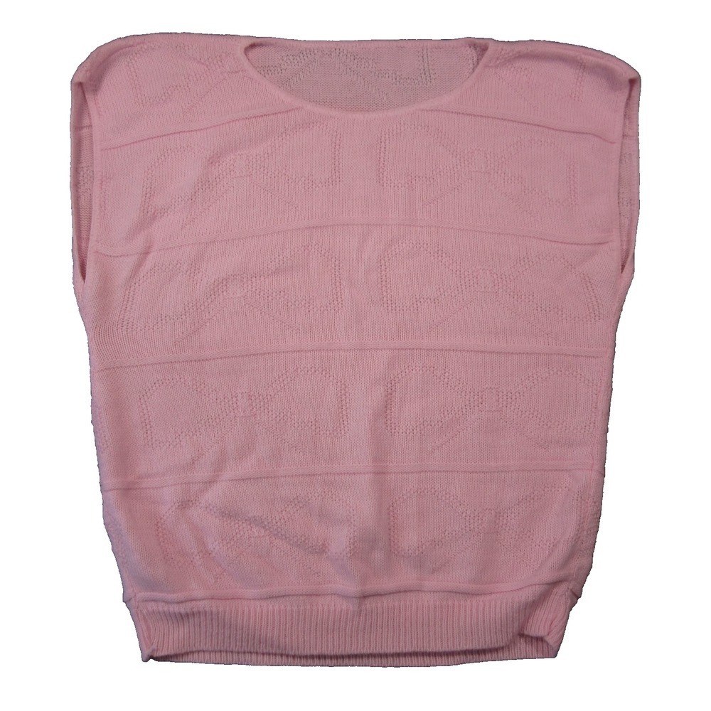 Vtg 80s Cap Sleeve Sweater‎ Women L Pink Bows Soft Feminine Cottagecore Church